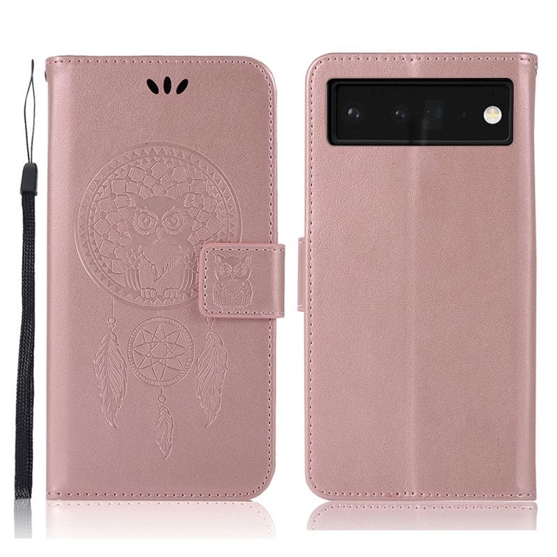 Housse Google Pixel 6 Effet Cuir Attrape Rêves Hibou