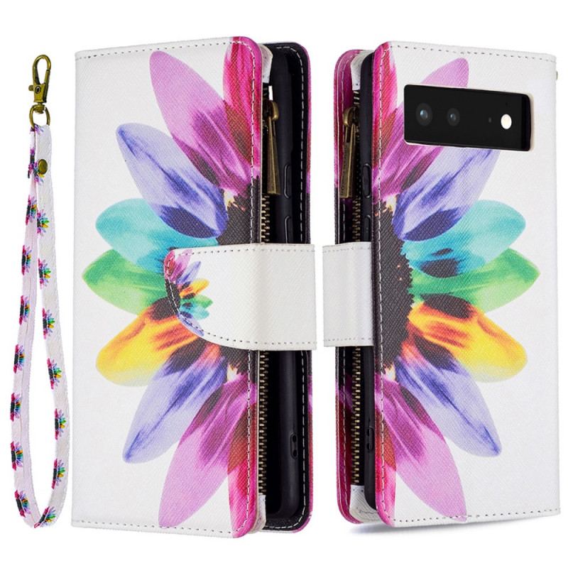 Housse Google Pixel 6 Poche Zippée Fleur