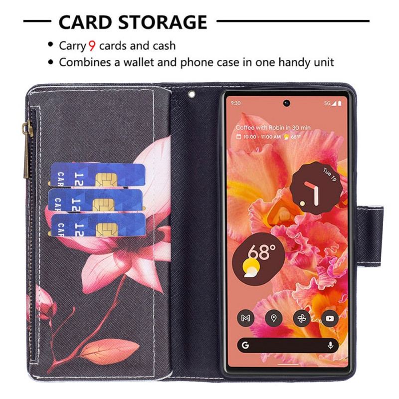 Housse Google Pixel 6 Poche Zippée Fleur