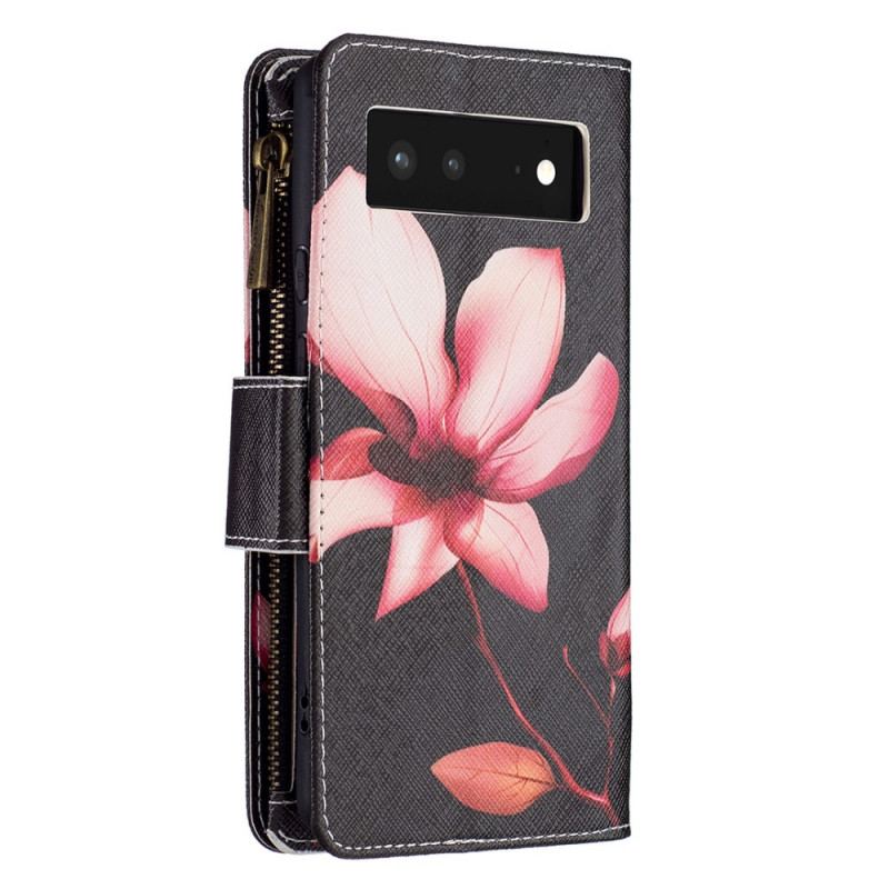 Housse Google Pixel 6 Poche Zippée Fleur