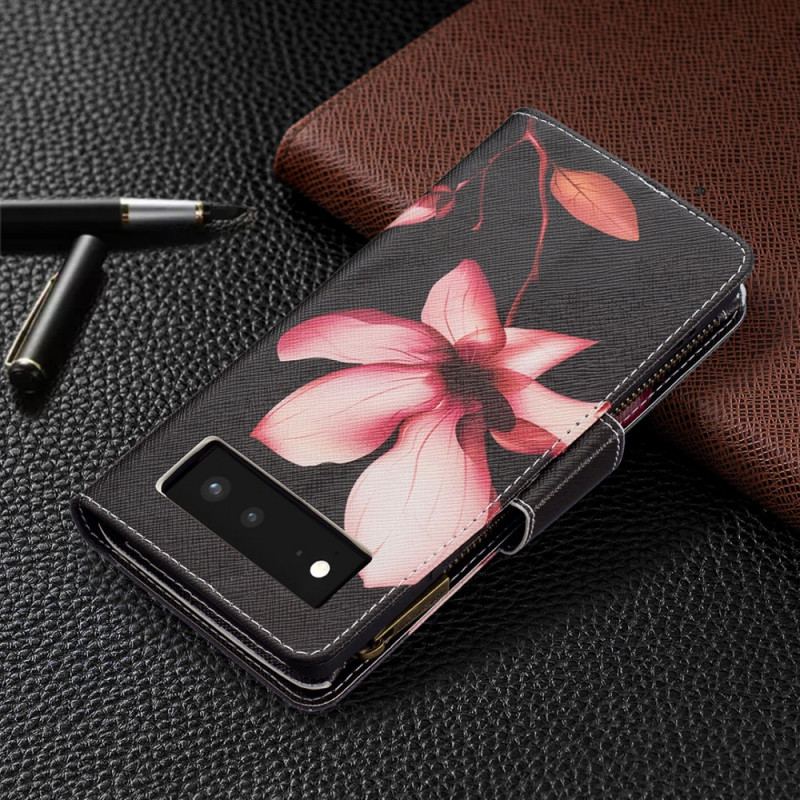 Housse Google Pixel 6 Poche Zippée Fleur