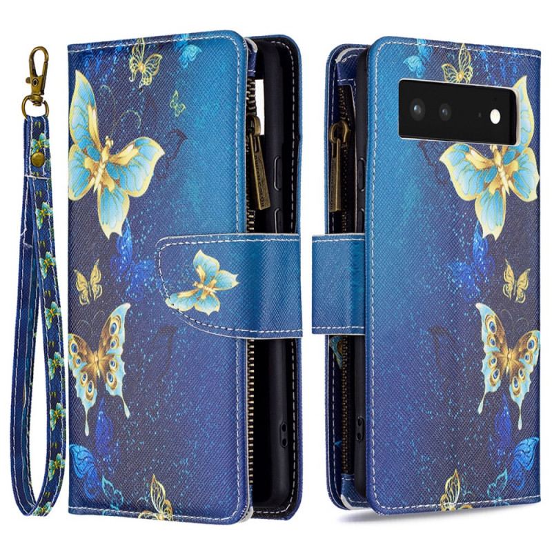 Housse Google pixel 6 Poche Zippée Papillons