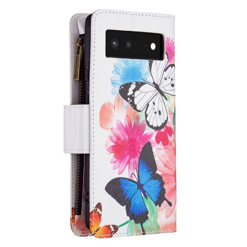 Housse Google pixel 6 Poche Zippée Papillons