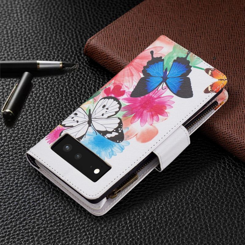 Housse Google pixel 6 Poche Zippée Papillons