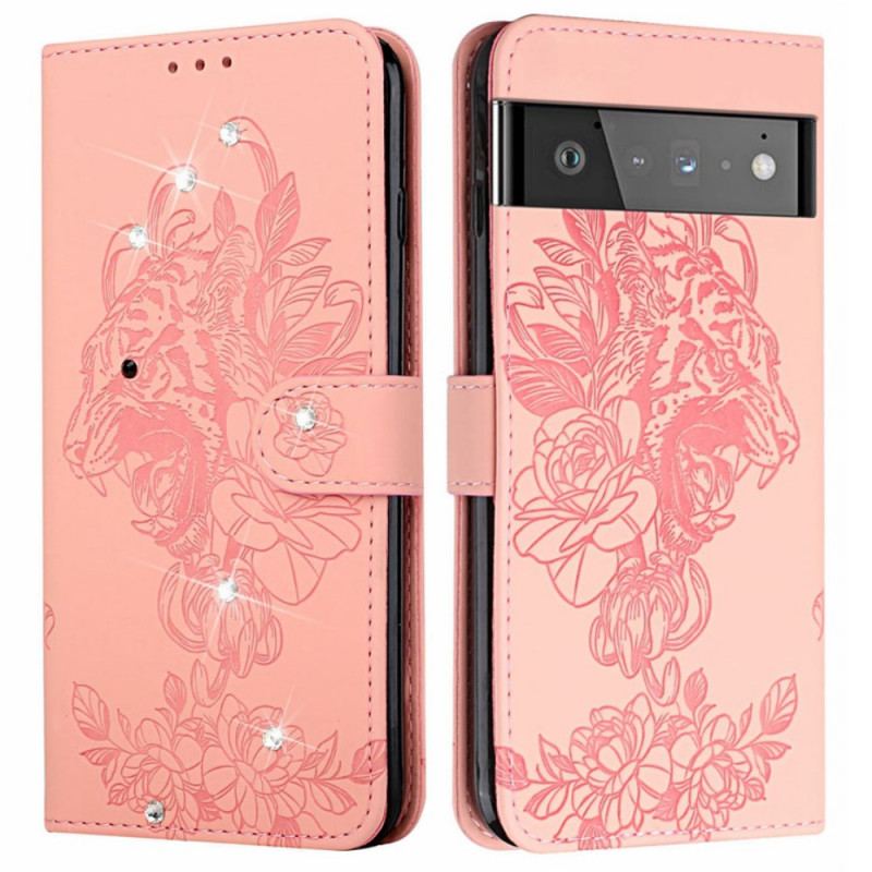 Housse Google Pixel 6 Tigre Baroque et Strass