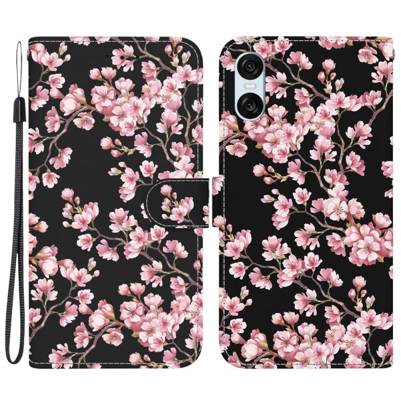 Housse Sony Xperia 10 VI Fleurs de Prunier à Lanière