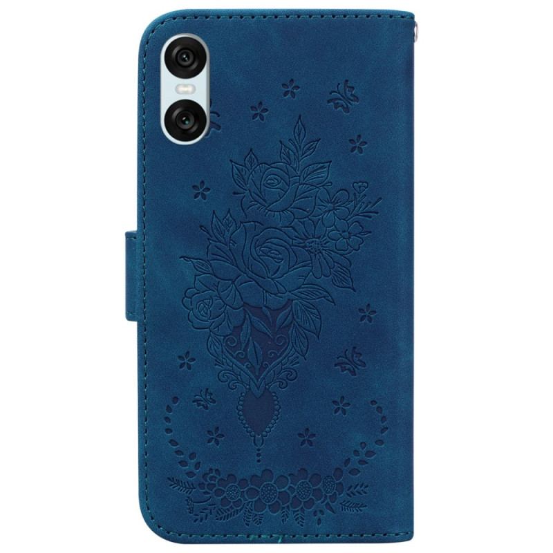 Housse Sony Xperia 10 VI Motif Roses à Lanière