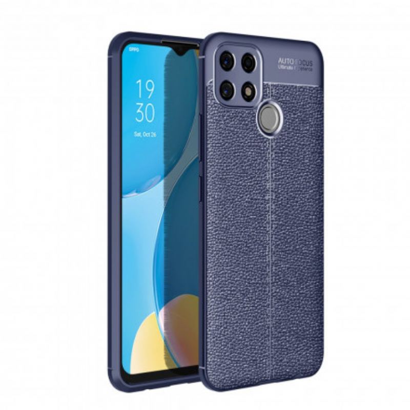 Coque Oppo A15 Effet Cuir Litchi Double line