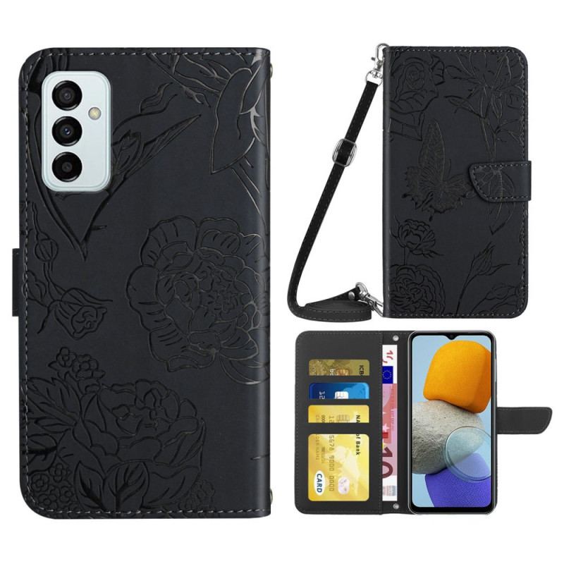 Housse Samsung Galaxy M23 5G Papillons Discrets et Bandoulière