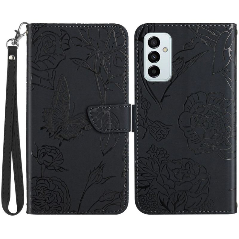 Housse Samsung Galaxy M23 5G Papillons Discrets et Lanière