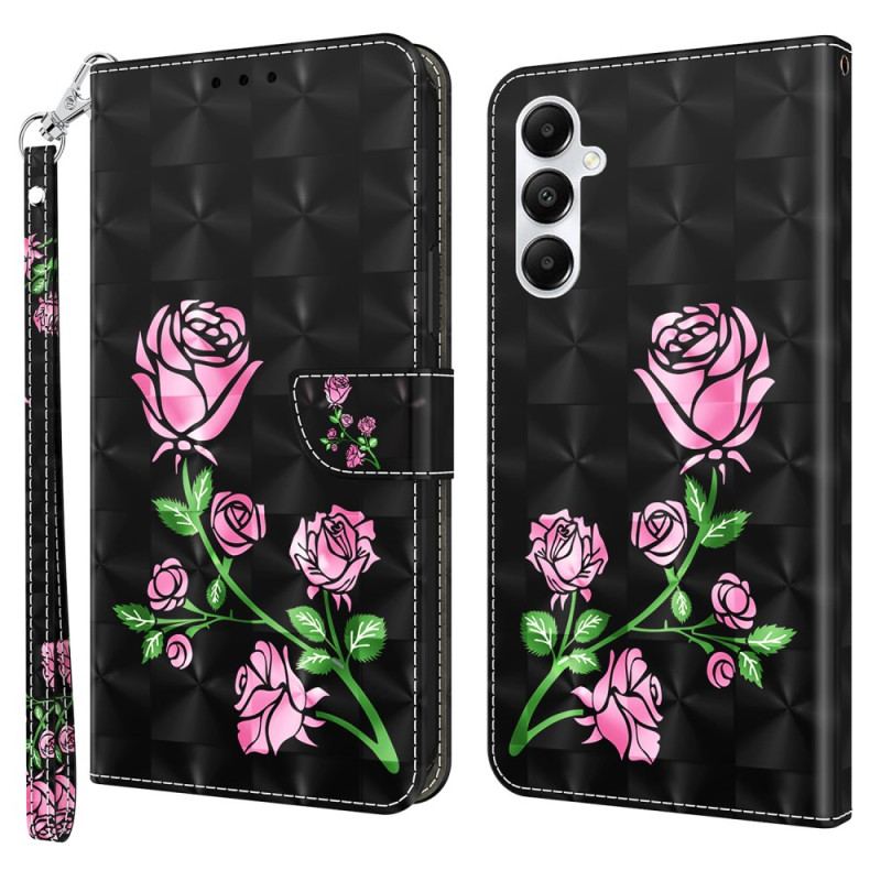 Housse Samsung Galaxy A15 Fleurs de Rose à Lanière