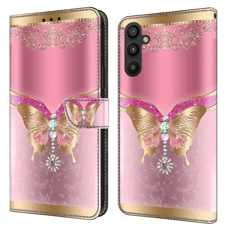 Housse Samsung Galaxy A15 Papillon Rose et Doré