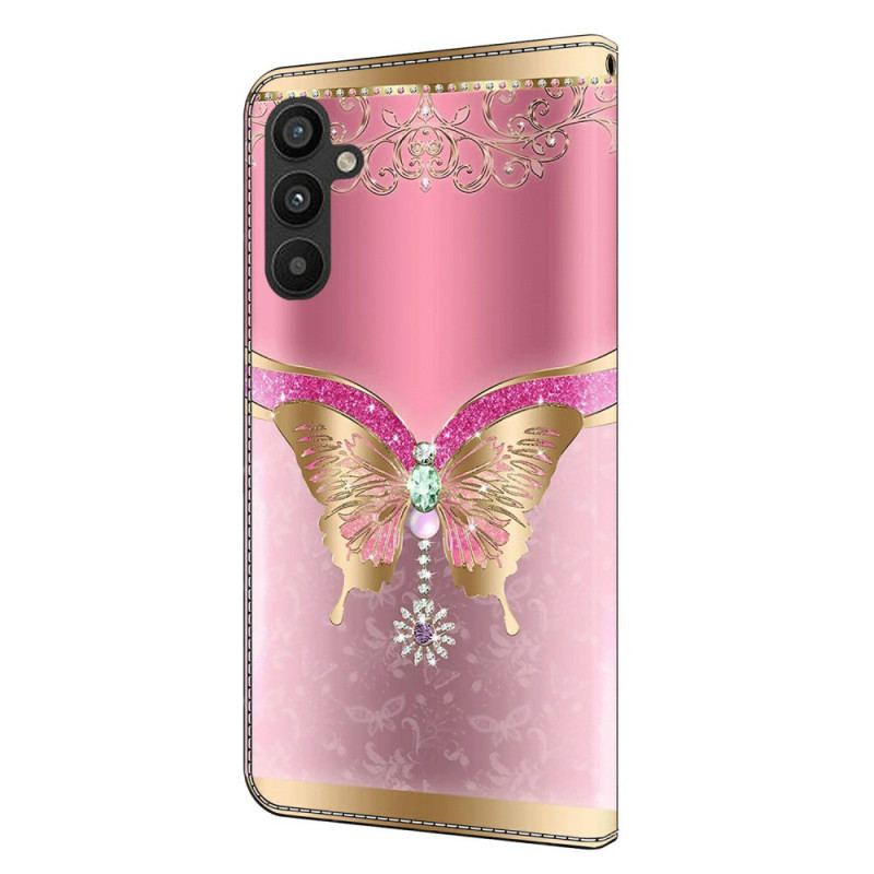 Housse Samsung Galaxy A15 Papillon Rose et Doré