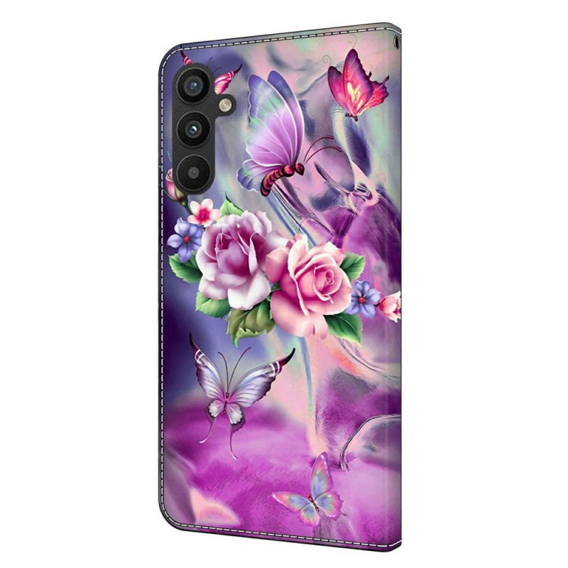 Housse Samsung Galaxy A15 Papillons et Fleurs Violets