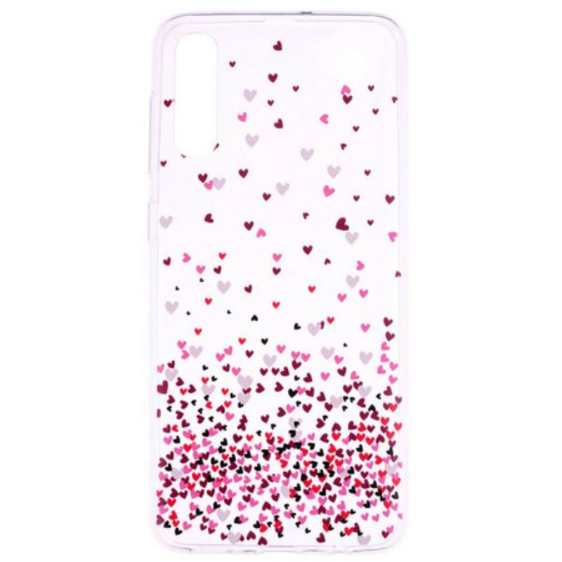 Coque Samsung Galaxy A70 Transparente Multiples Coeurs Rouges