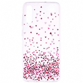 Coque Samsung Galaxy A70 Transparente Multiples Coeurs Rouges