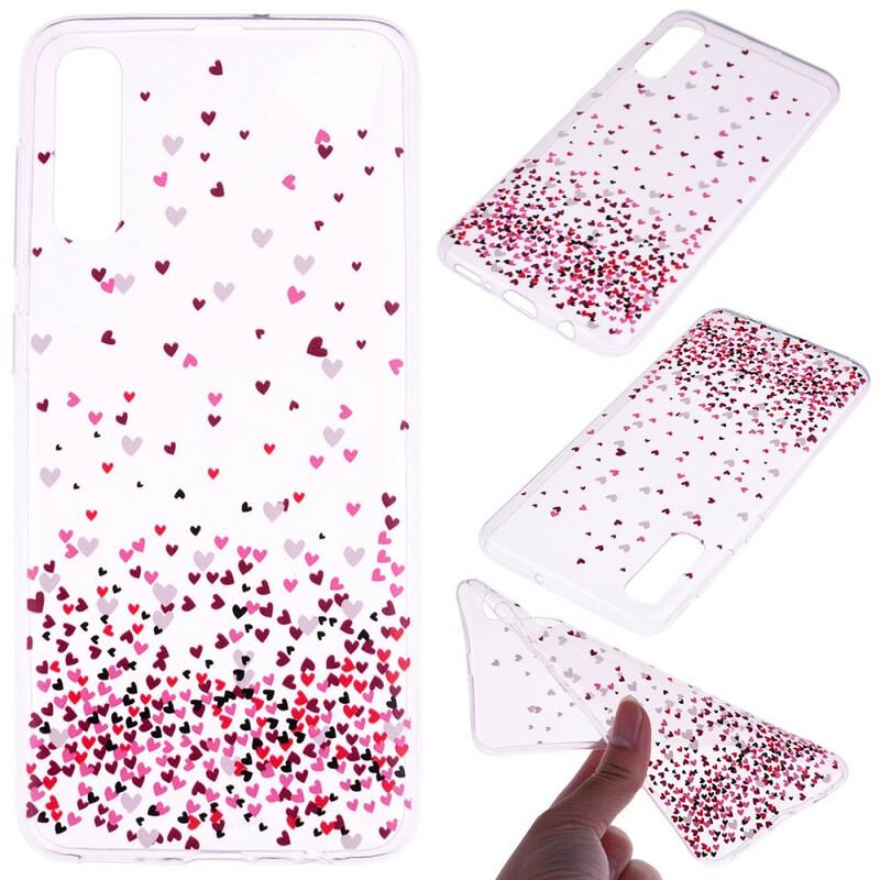 Coque Samsung Galaxy A70 Transparente Multiples Coeurs Rouges