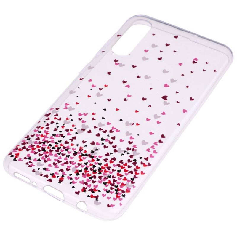 Coque Samsung Galaxy A70 Transparente Multiples Coeurs Rouges