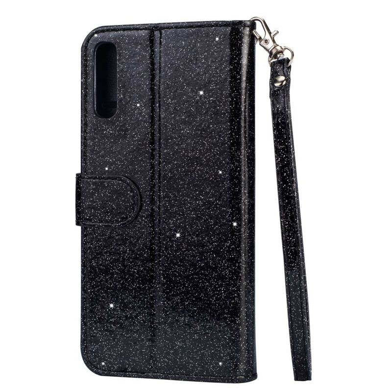 Housse Samsung Galaxy A70 Porte-Monnaie Paillettes à Lanière