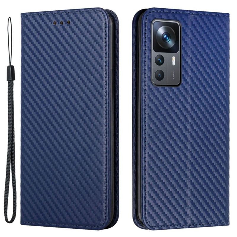 Flip Cover Xiaomi 12T / 12T Pro Fibre Carbone avec Lanière