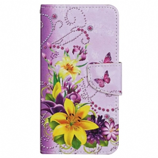 Housse Xiaomi 12T / 12T Pro Papillons aux Fleurs avec Lanière