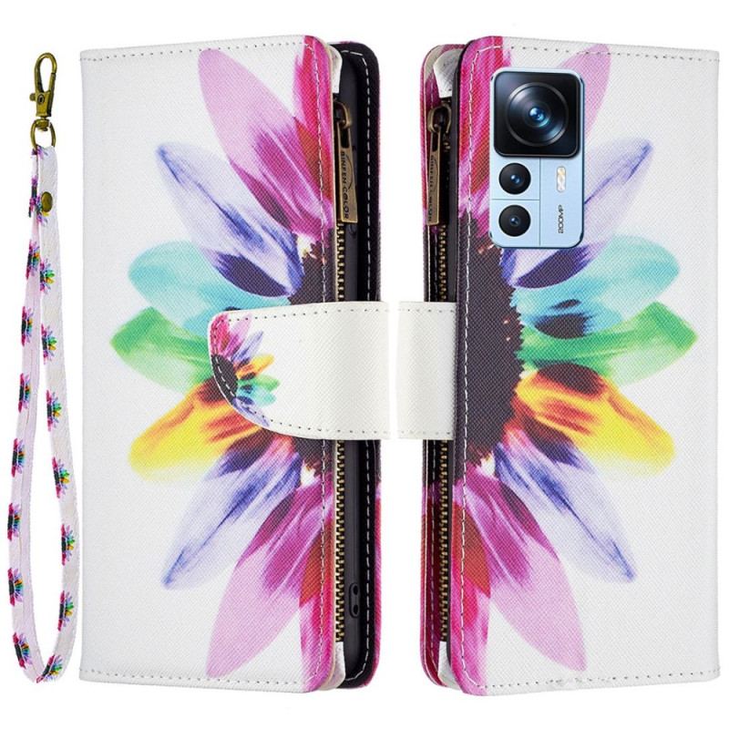 Housse Xiaomi 12T / 12T Pro Poche Zippée Fleur