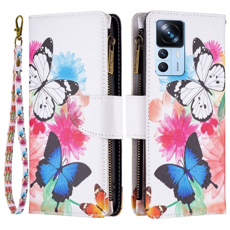 Housse Xiaomi 12T / 12T Pro Poche Zippée Papillons