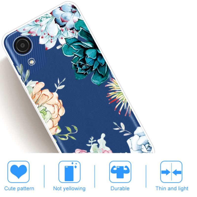 Coque Samsung Galaxy A03 Core Transparente Fleurs Bleues Aquarelle