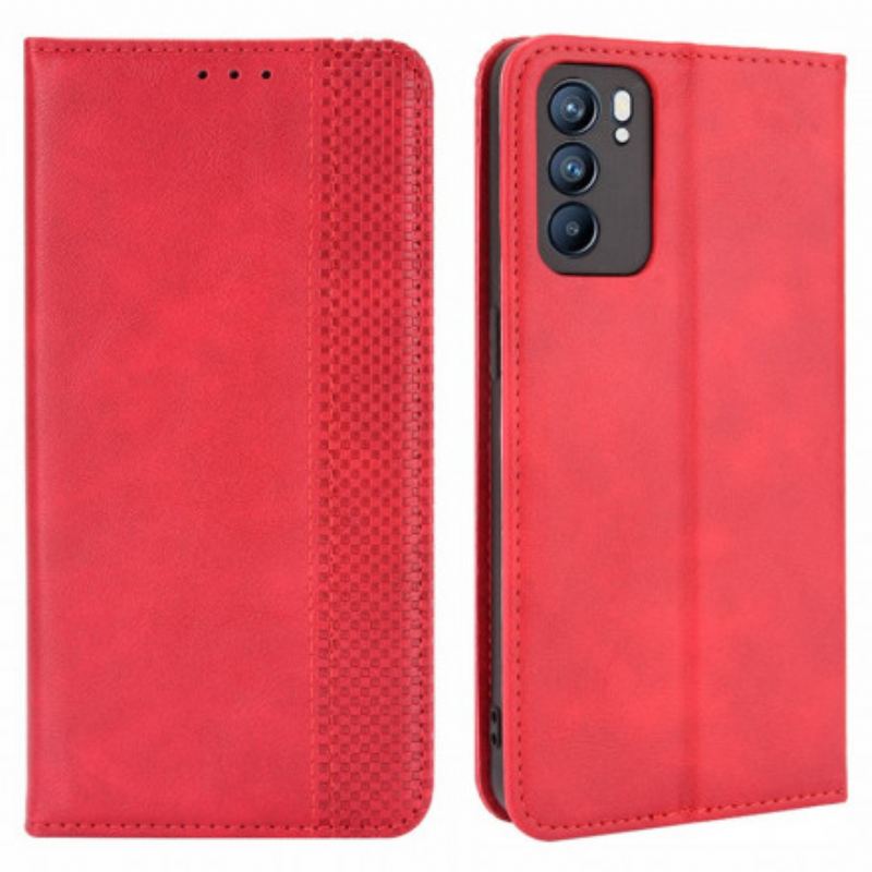 Flip Cover Oppo Reno 6 5G Effet Cuir Vintage Stylisé