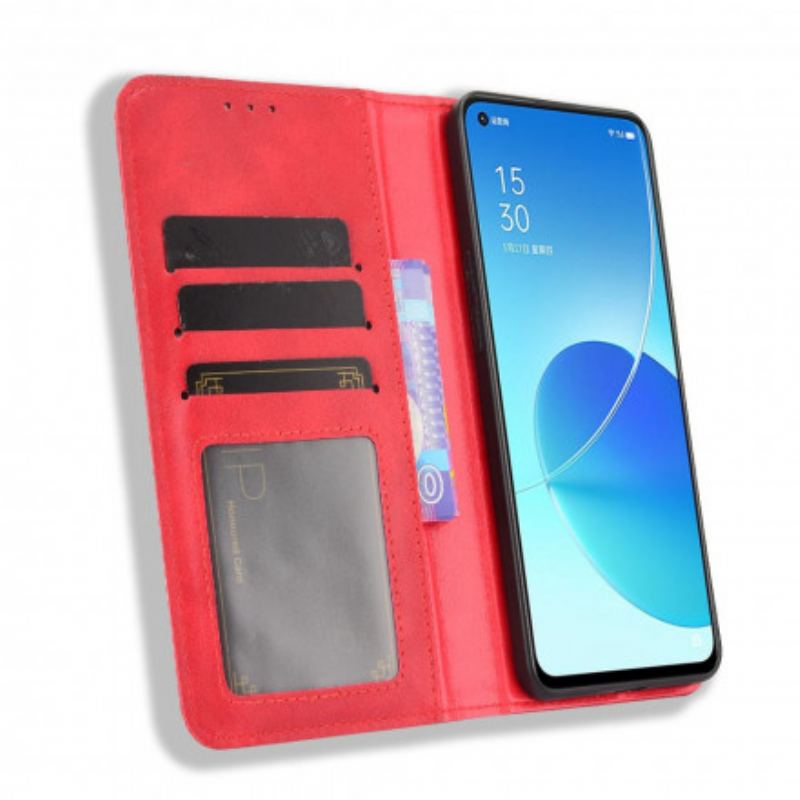 Flip Cover Oppo Reno 6 5G Effet Cuir Vintage Stylisé