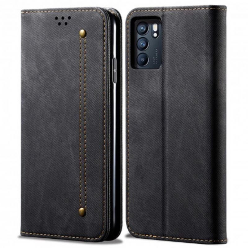 Flip Cover Oppo Reno 6 5G Tissu Jeans