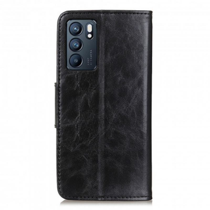 Housse Oppo Reno 6 5G Cuir Fendu Fermoir Réversible