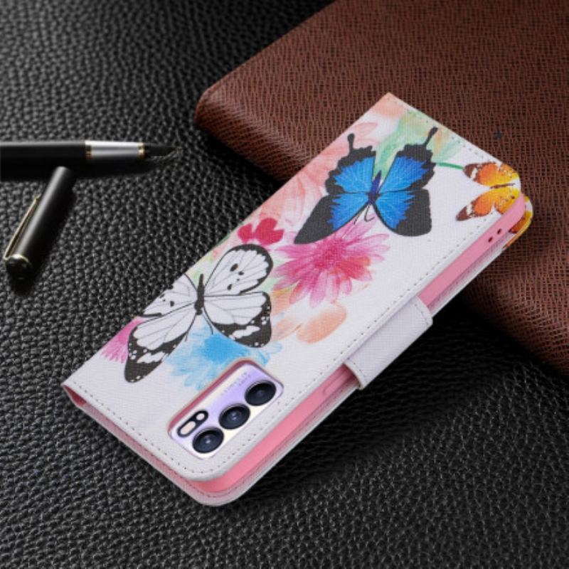 Housse Oppo Reno 6 5G Papillons et Fleurs Peints