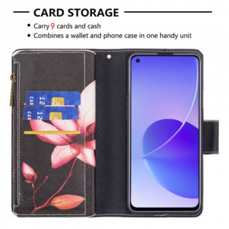 Housse Oppo Reno 6 5G Poche Zippée Fleur