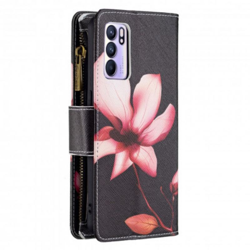 Housse Oppo Reno 6 5G Poche Zippée Fleur