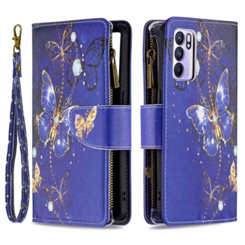 Housse Oppo Reno 6 5G Poche Zippée Papillons