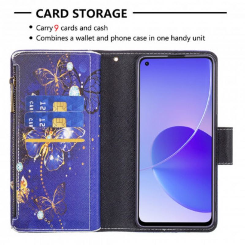 Housse Oppo Reno 6 5G Poche Zippée Papillons