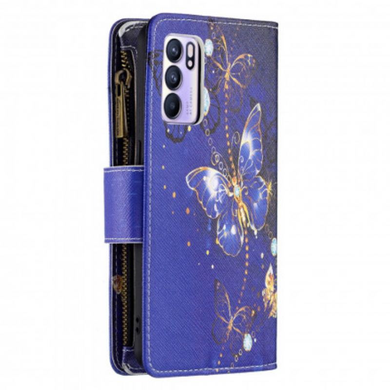 Housse Oppo Reno 6 5G Poche Zippée Papillons