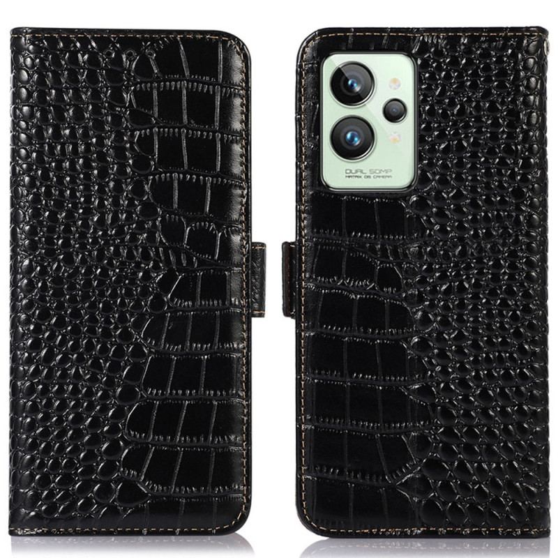 Housse Realme GT2 Pro Cuir Véritable Style Crocodile RFID