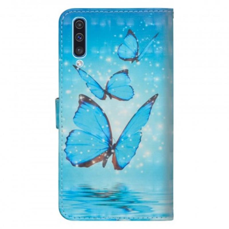 Housse Samsung Galaxy A50 Papillons Bleus Volants