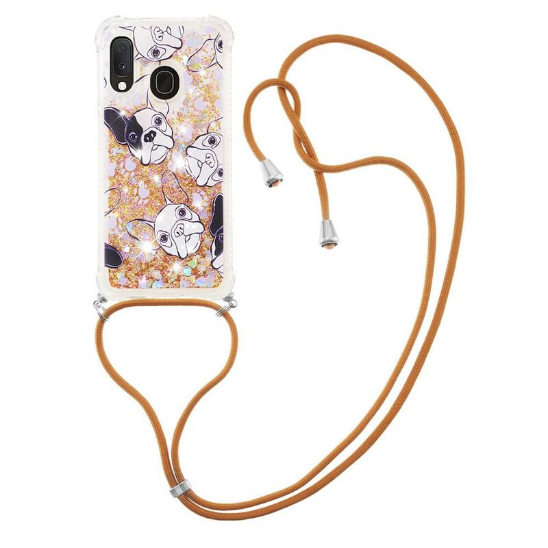 Coque Samsung Galaxy A20e à Cordon Paillettes Chiens