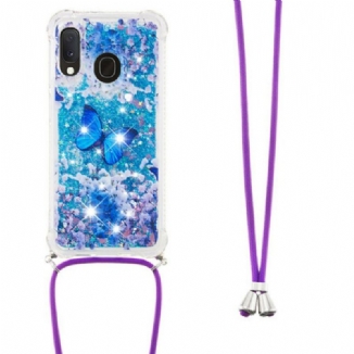 Coque Samsung Galaxy A20e à Cordon Paillettes Papillons