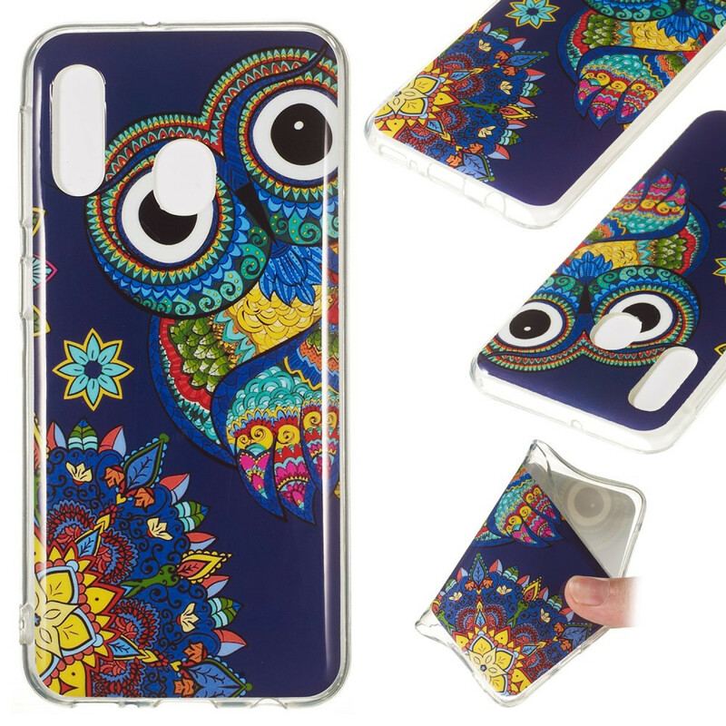 Coque Samsung Galaxy A20e Hibou Mandala Fluorescente