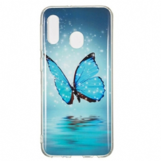 Coque Samsung Galaxy A20e Papillon Bleu Fluorescente