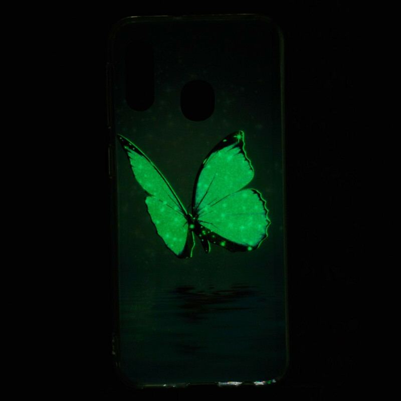 Coque Samsung Galaxy A20e Papillon Bleu Fluorescente