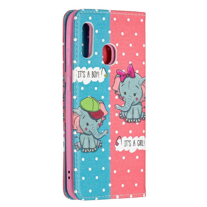 Flip Cover Samsung Galaxy A20e Bébés Éléphants