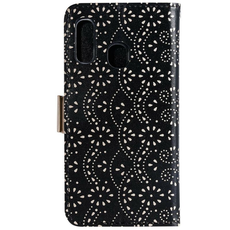 Housse Samsung Galaxy A20e Dentelle Porte-Monnaie à Lanière