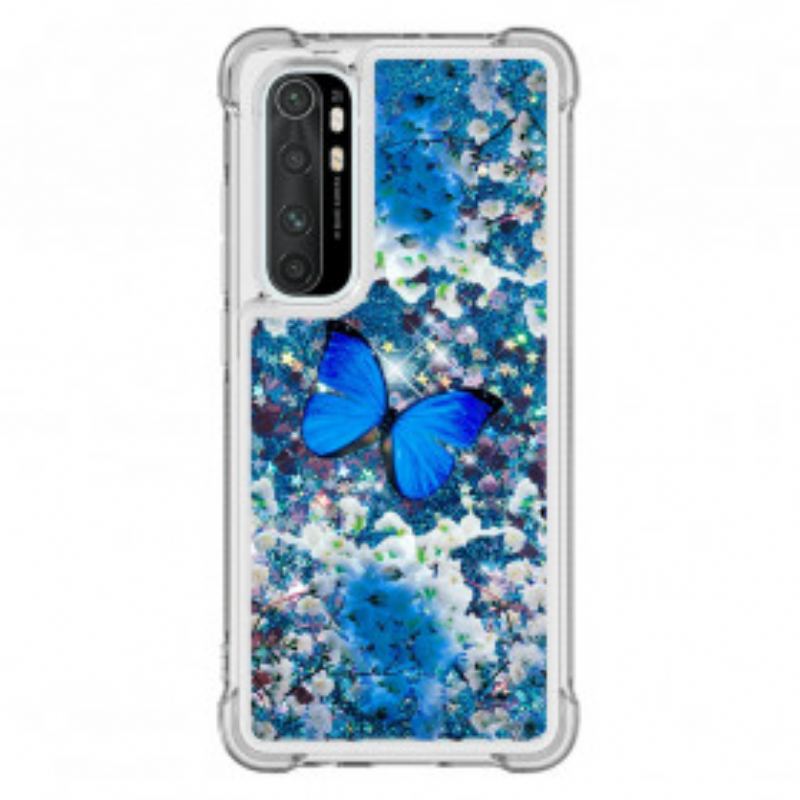 Coque Xiaomi Mi Note 10 Lite Papillons Bleus Paillettes