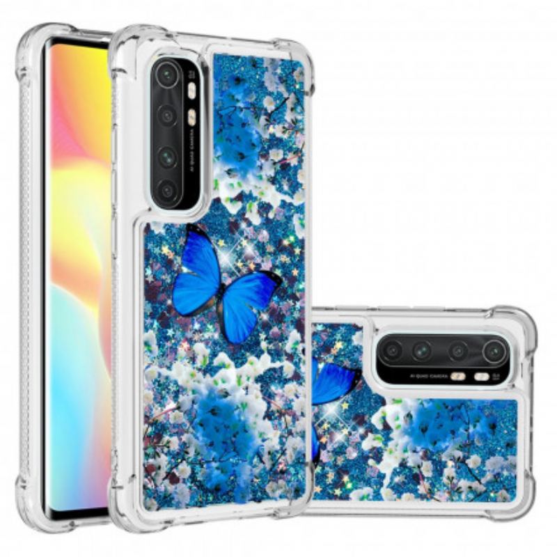 Coque Xiaomi Mi Note 10 Lite Papillons Bleus Paillettes