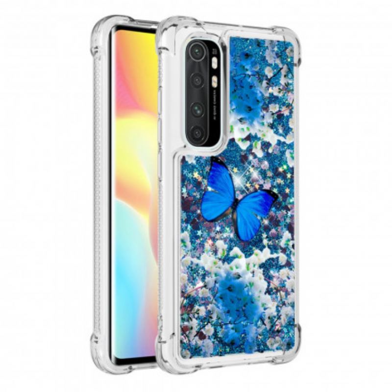 Coque Xiaomi Mi Note 10 Lite Papillons Bleus Paillettes